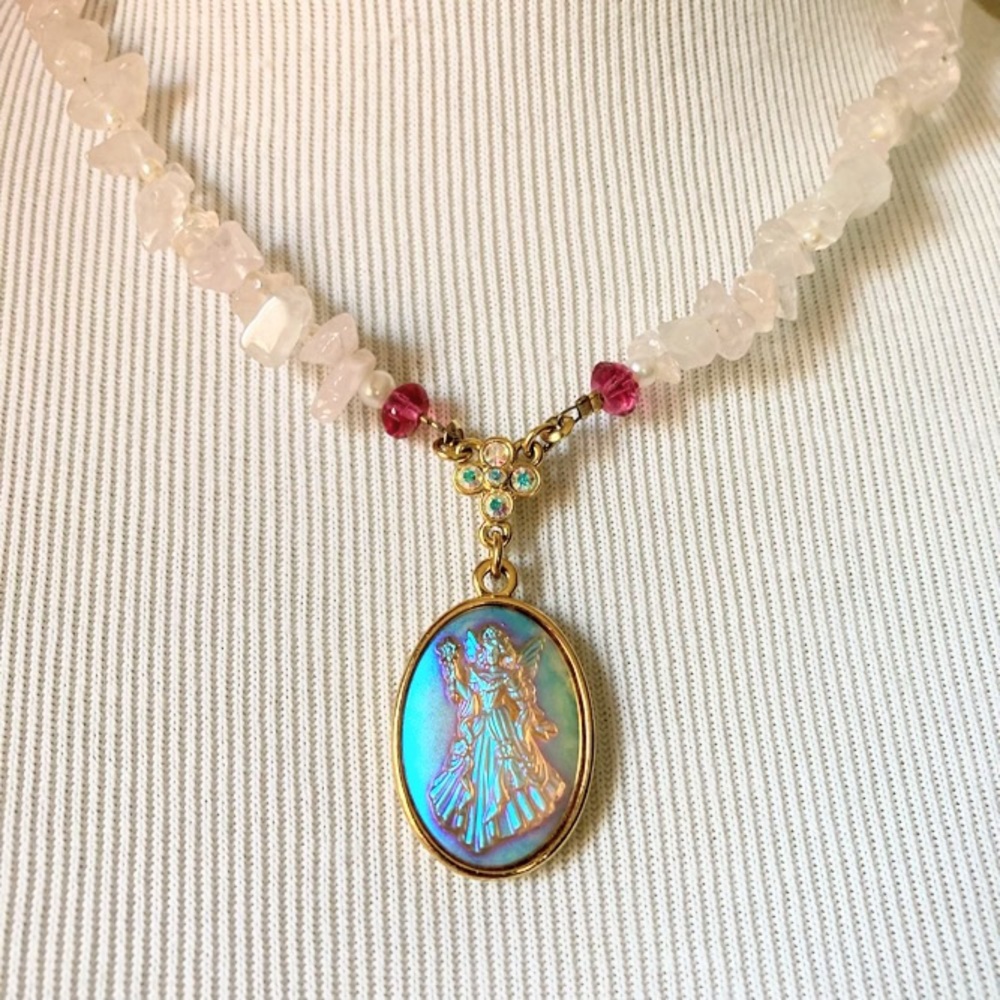 Vintage Kirks Folly Fairy Godmother Aurora Borealis Pink Quartz Crystal Necklace - Picture 4 of 11